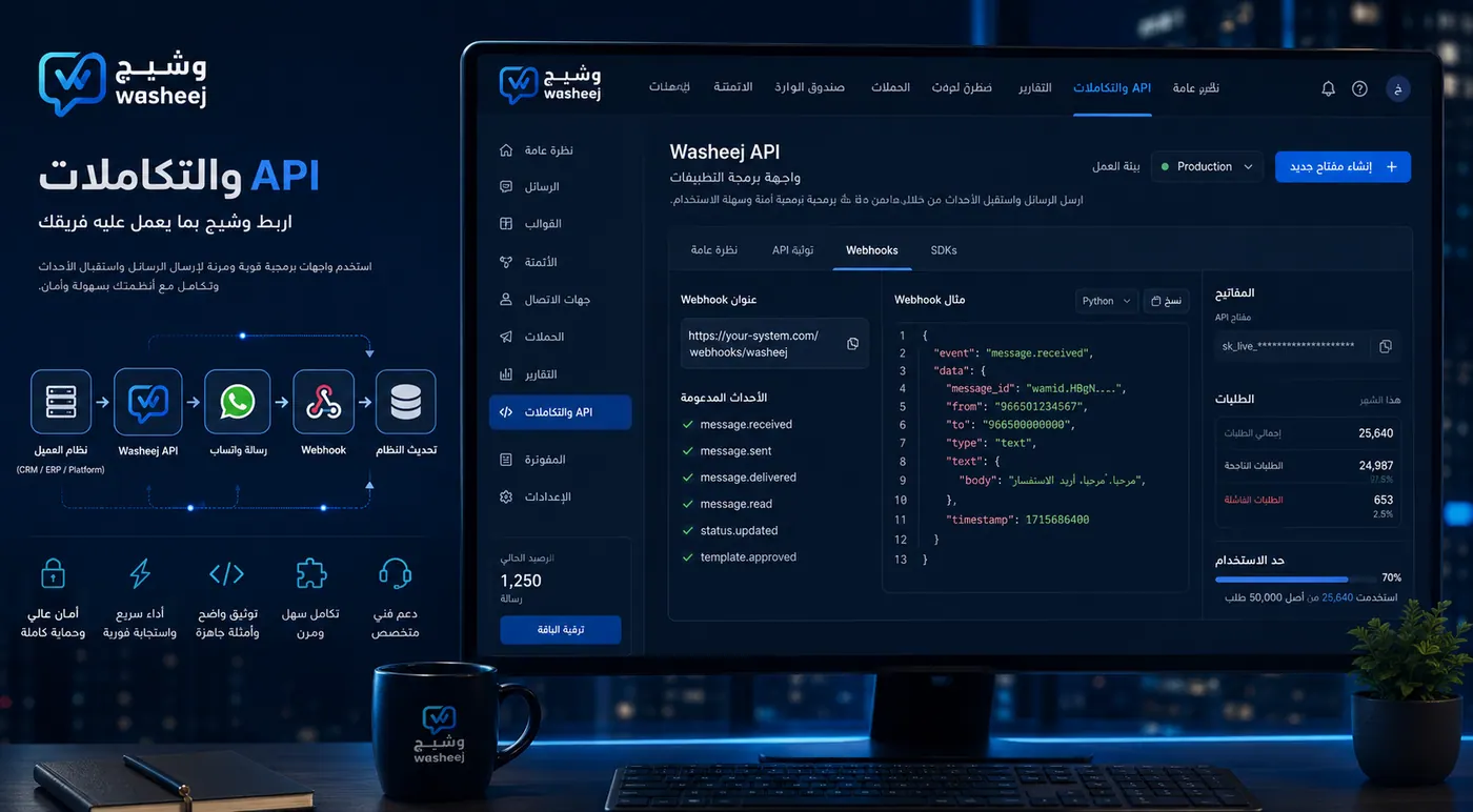 تصور تقني لواجهات API والويب هوكس